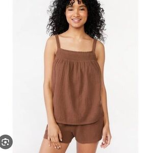 Joyspun Women's Gauze Smocked Cami Top and Shorts Sleep Set, Sizes medium